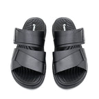 Cross-Strap Black Leather Slide Sandals