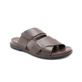 Cross-Strap Brown Leather Slide Sandals