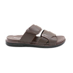 Cross-Strap Brown Leather Slide Sandals