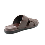 Cross-Strap Brown Leather Slide Sandals