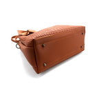 Brown Croc-Textured Handbag with Bow Charm