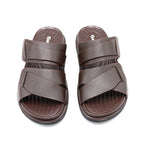 Cross-Strap Brown Leather Slide Sandals