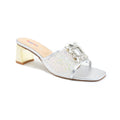 Crystal Brooch Mesh Block Heel Mule