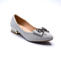 Silver Glitter Bow Pointed-Toe Low-Heel Flats