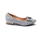 Silver Glitter Bow Pointed-Toe Low-Heel Flats