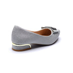 Silver Glitter Bow Pointed-Toe Low-Heel Flats