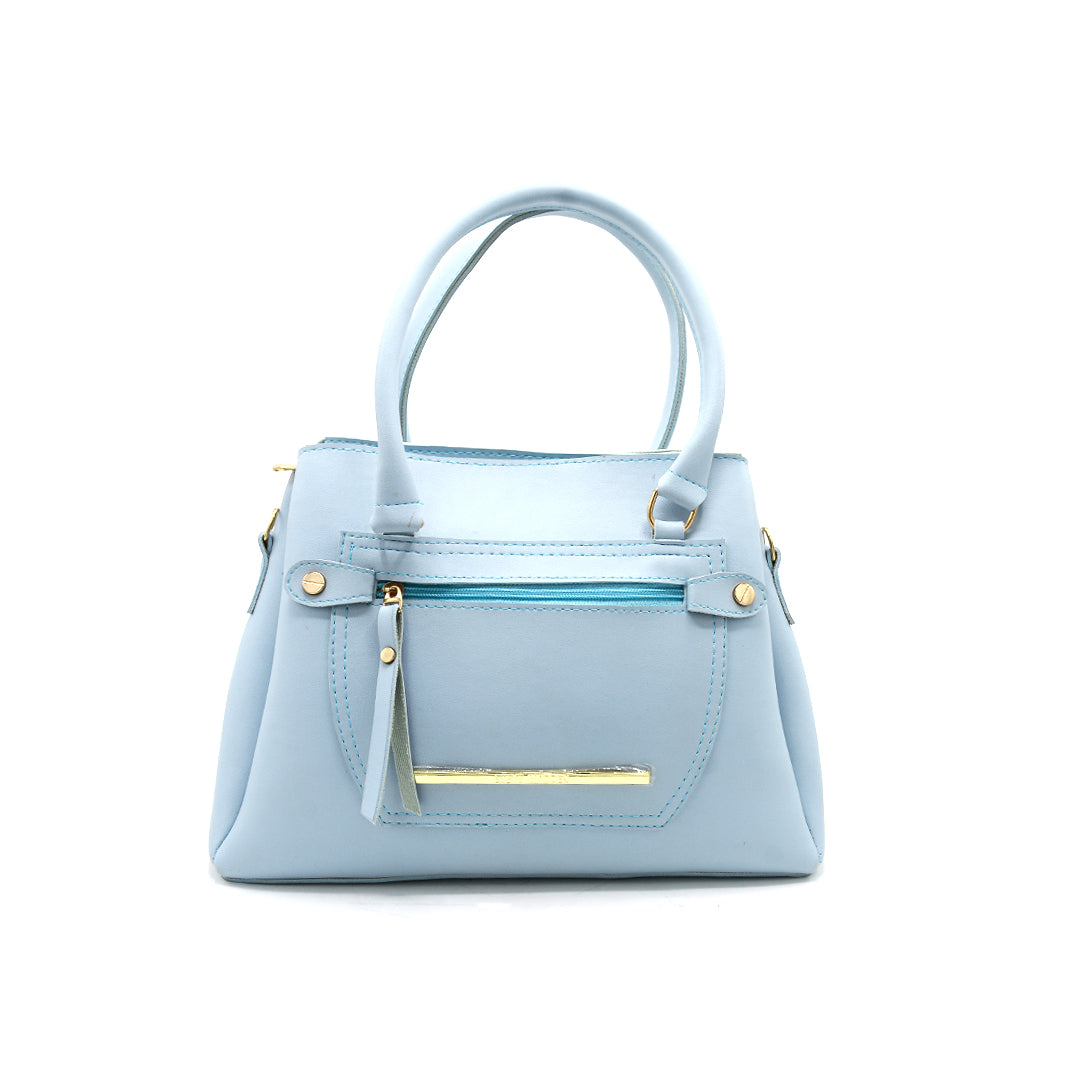 Sky Blue Structured Handbag with Front Zipper Pocket