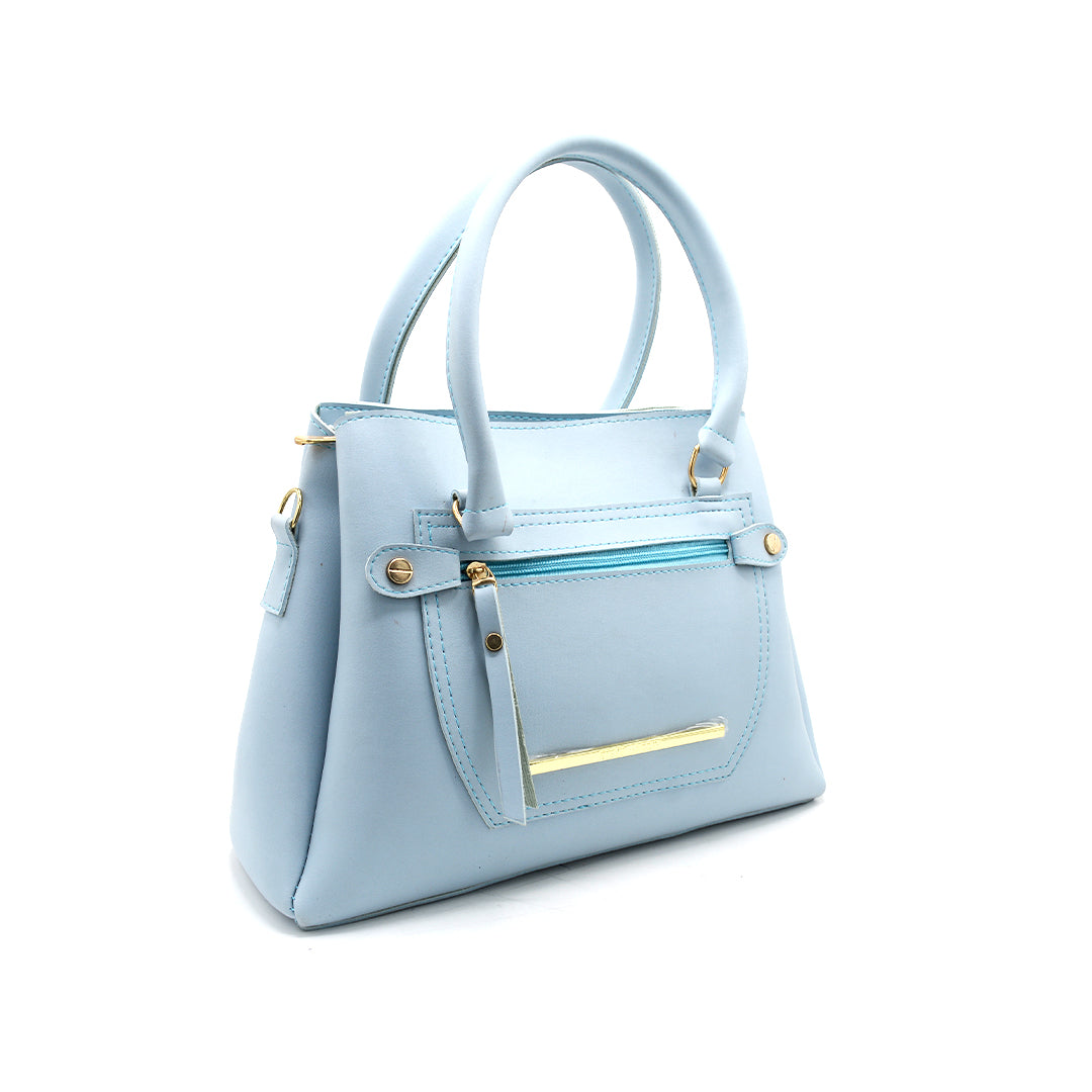 Sky Blue Structured Handbag with Front Zipper Pocket