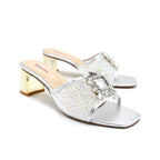 Crystal Brooch Mesh Block Heel Mule