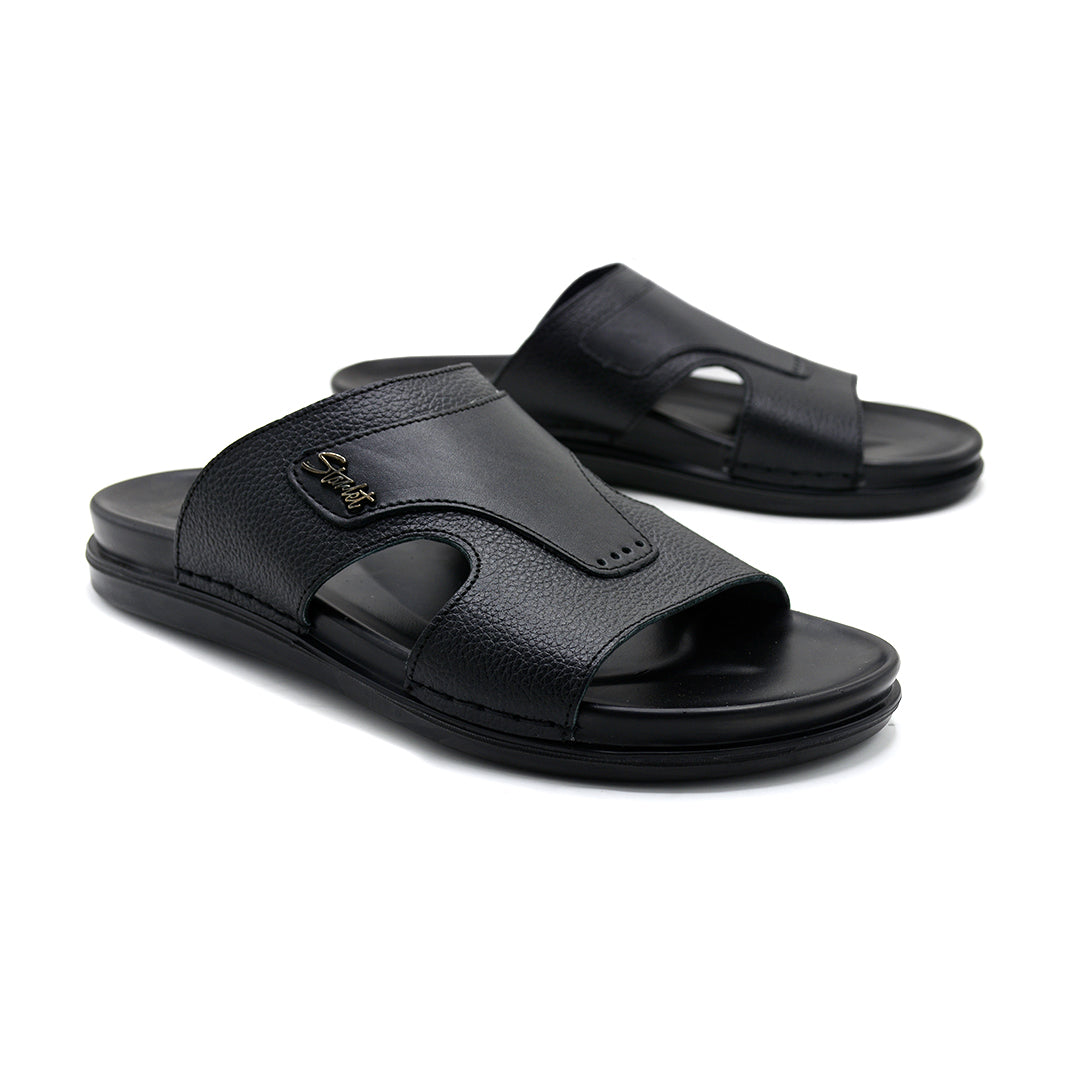 Black Leather Comfort Slides