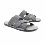 Cross-Strap Grey Suede Slide Sandals