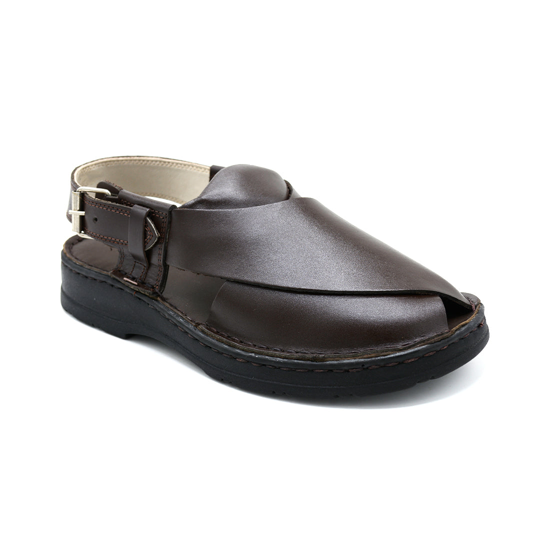 Handcrafted Brown Leather Peshawari Buckle Sandal