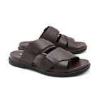 Men's Comfort Brown Cross Strap Slides