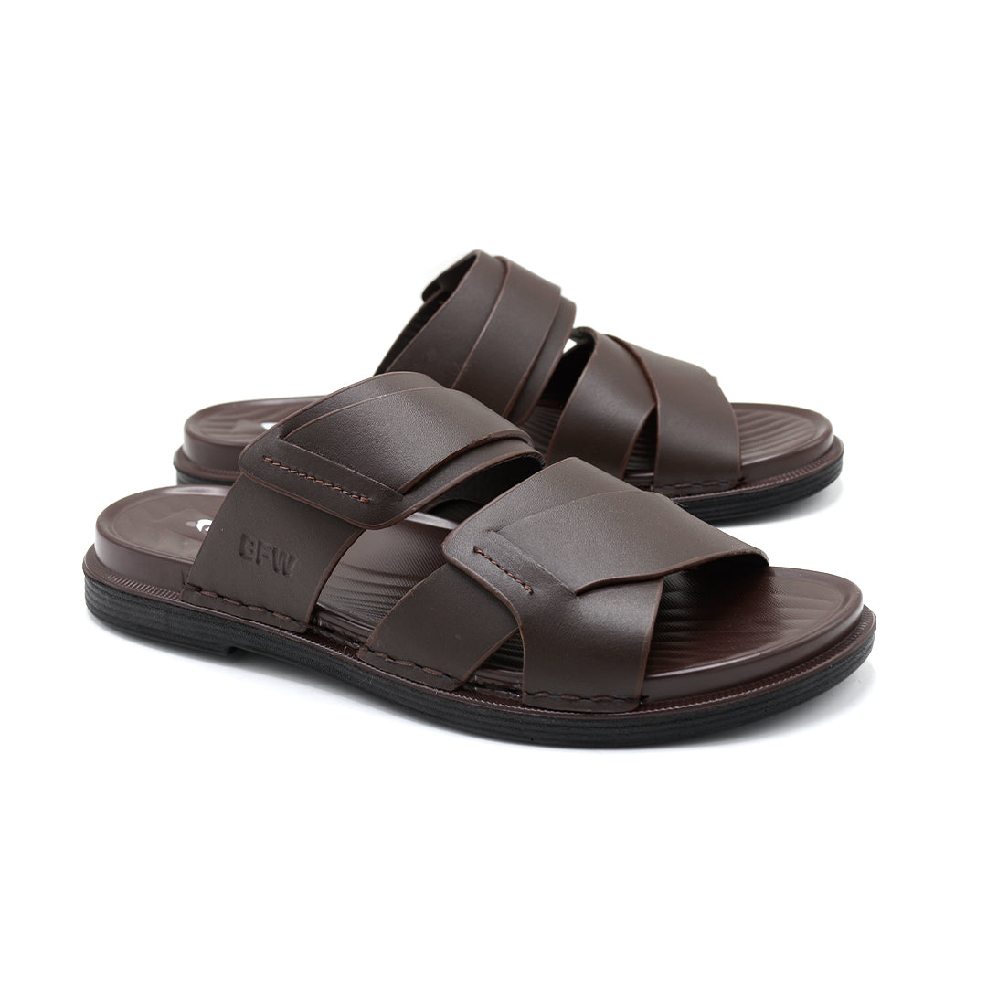 Men's Comfort Brown Cross Strap Slides