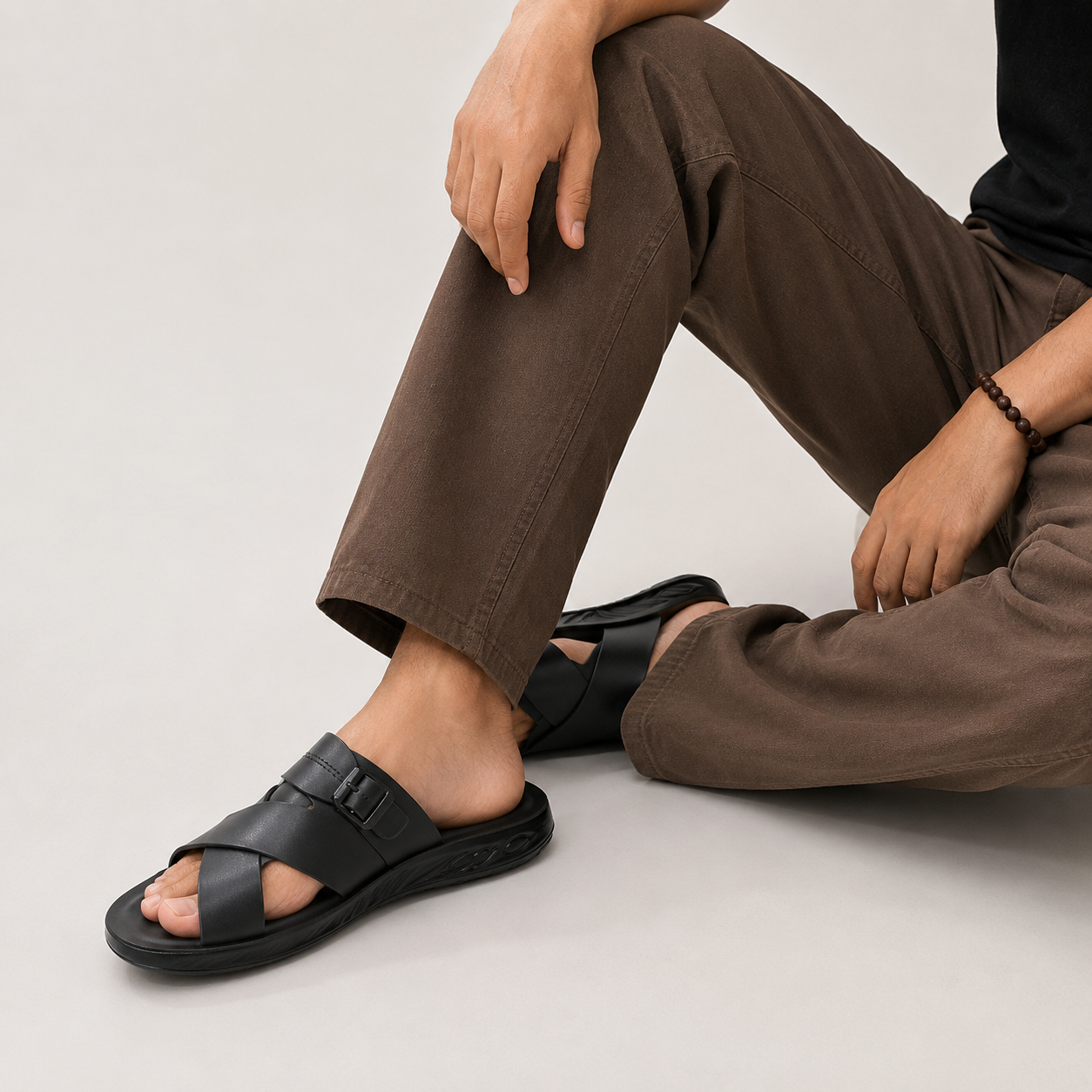 Men’s Contemporary Cross-Strap Buckle Slides
