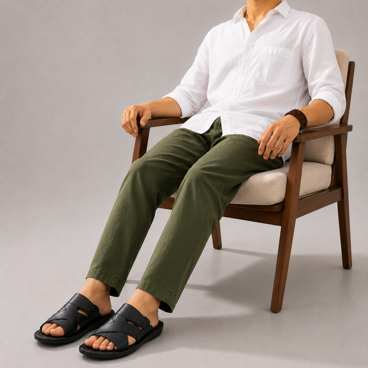 Elite Black Leather Cross-Strap Slide Sandals