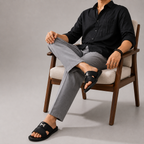 Black Suede H-Buckle Slide Sandals