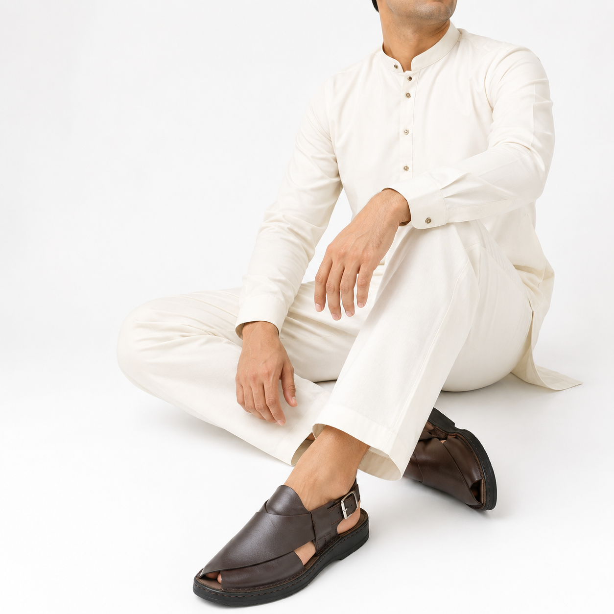 Handcrafted Brown Leather Peshawari Buckle Sandal