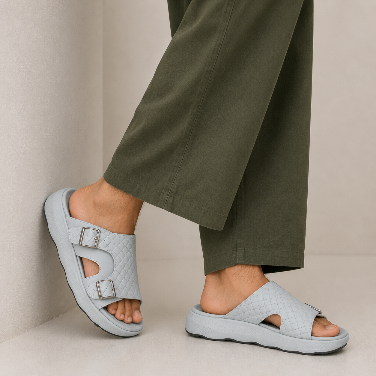 Quilted Dual Buckle Comfort Slides