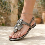 Metallic Embellished T-Strap Sandals
