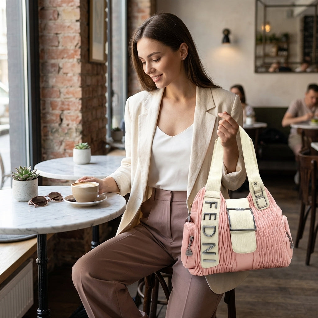 Blush Luxe Quilted Shoulder Bag with Statement Strap