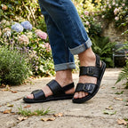 Black Double-Buckle Strap Sandals