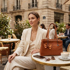 Brown Croc-Textured Handbag with Bow Charm