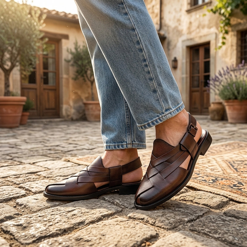 Elegant Brown Peshawari Chappal for Kids