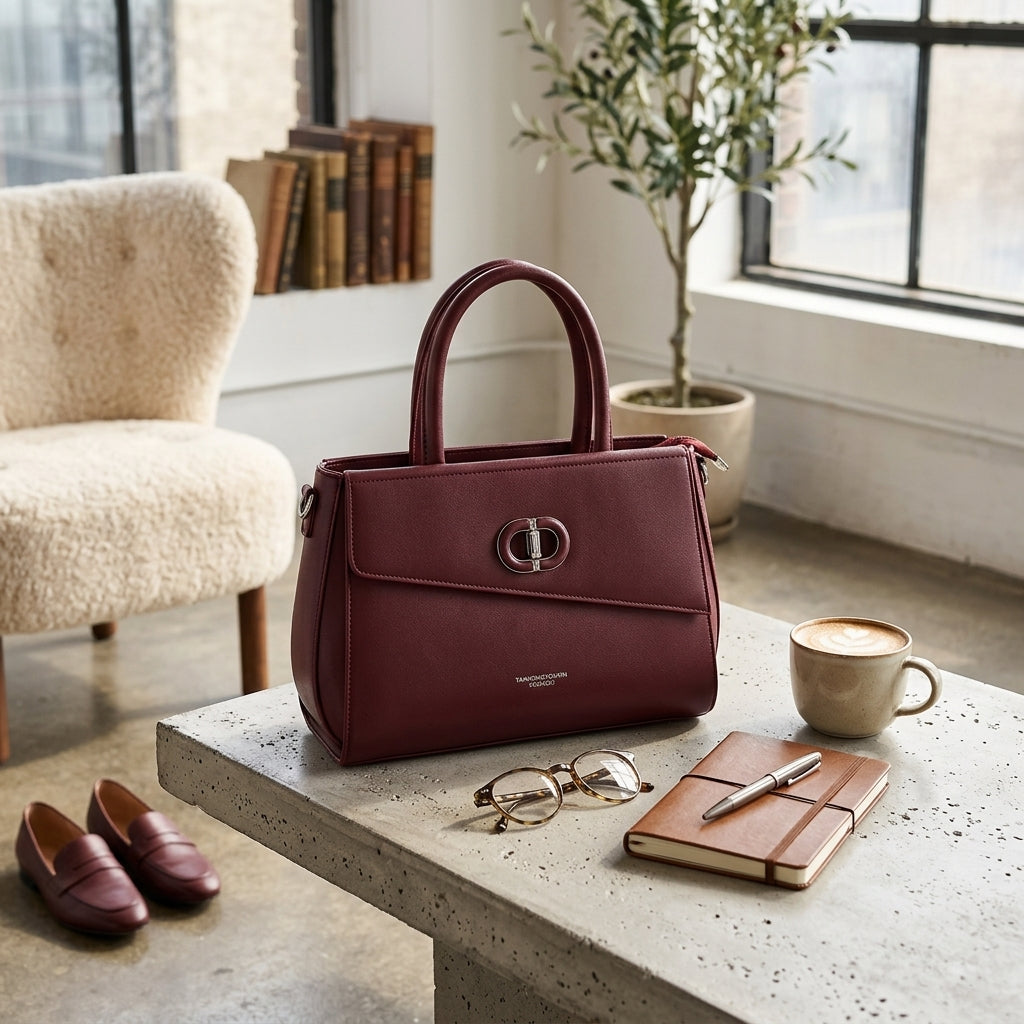 Elegant Maroon Structured Shoulder Handbag