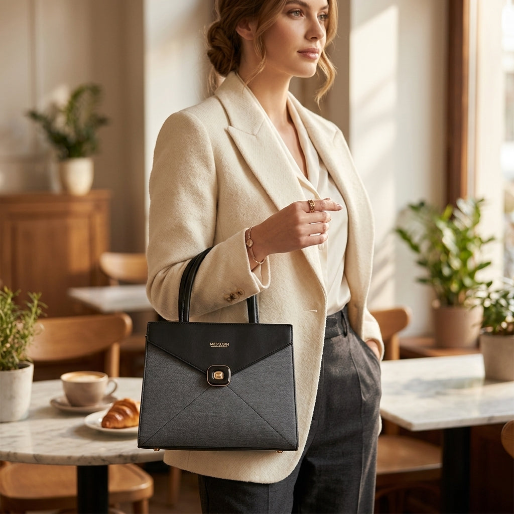 Chic Grey Structured Top Handle Handbag