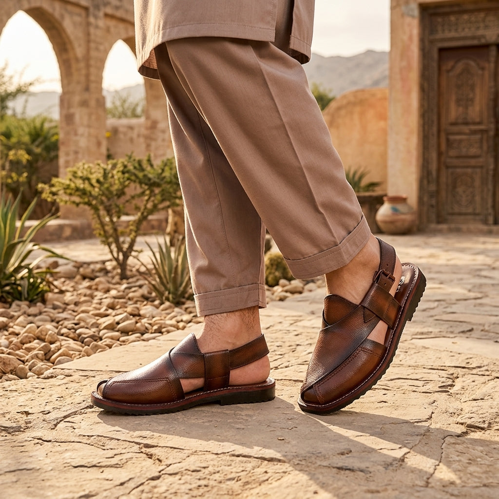 Elegant Brown Peshawari Chappal for Kids