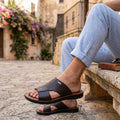 D Brown Textured Leather Comfort Slides