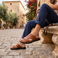Brown Textured Leather Comfort Slide
