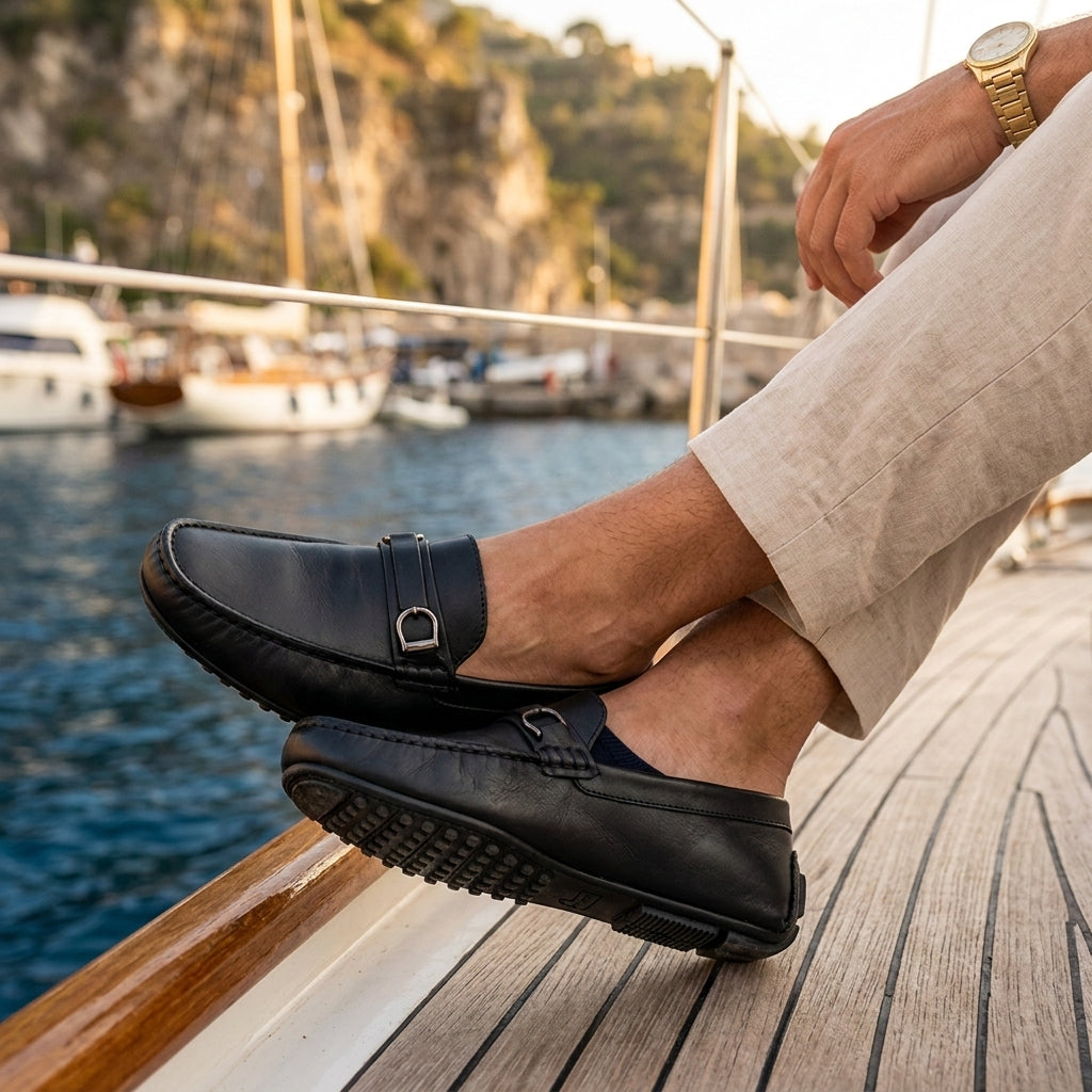 Black Leather Driving Loafer