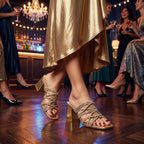 Strappy Metallic Block Heel Sandals