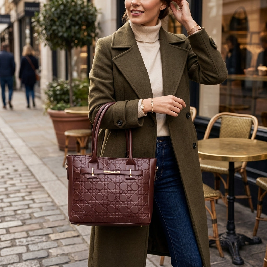 Chic Textured Maroon Carry Handbag