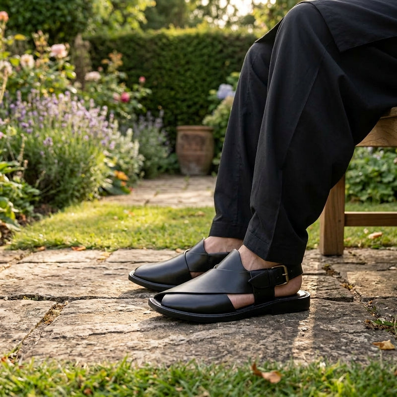Classic Black Leather Peshawari Sandal