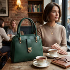 Elegant Green Handbag with Gold Accent Lock