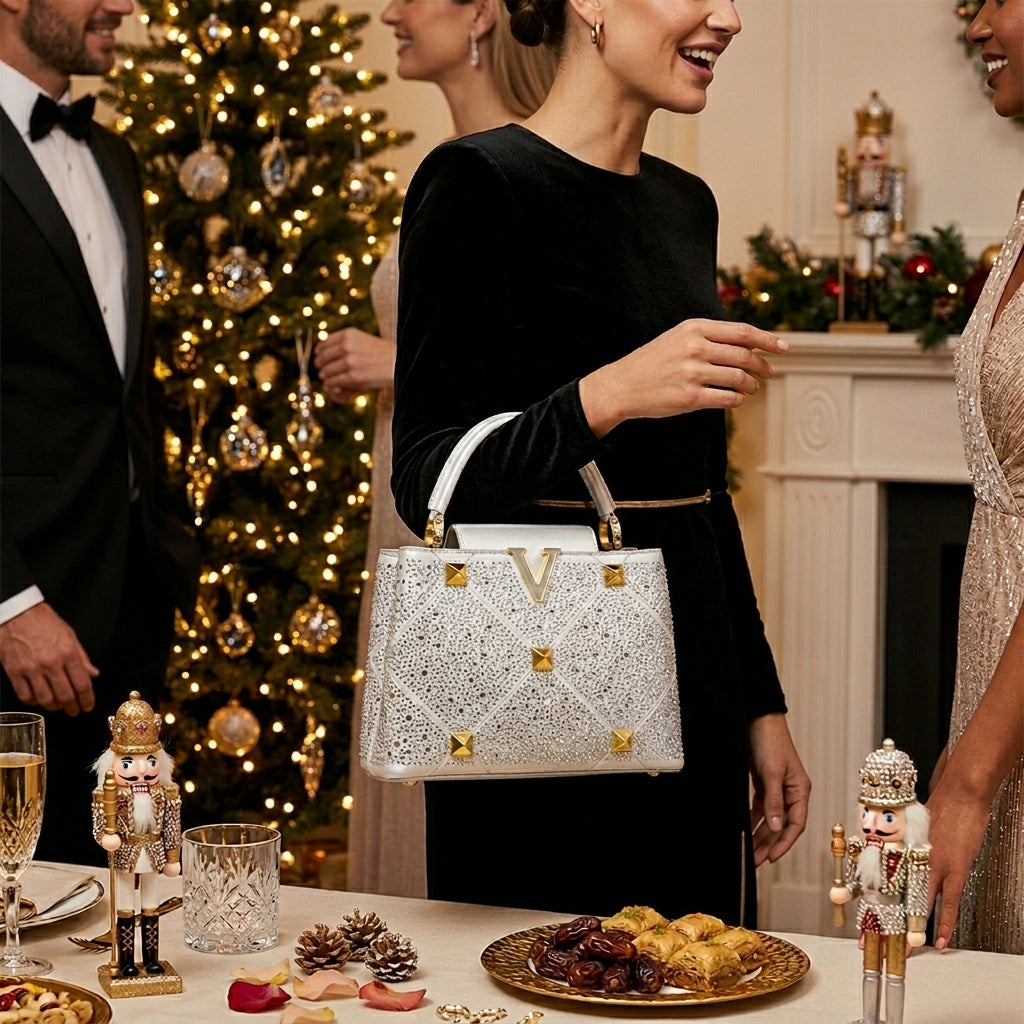 Crystal Embellished Mini Top Handle Bag