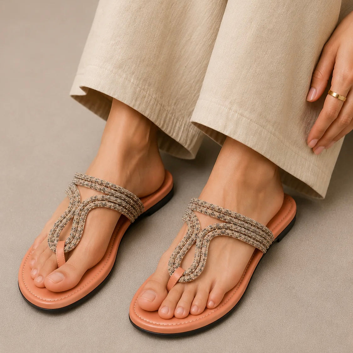 Sparkle Cross Strap Toe-Post Flat