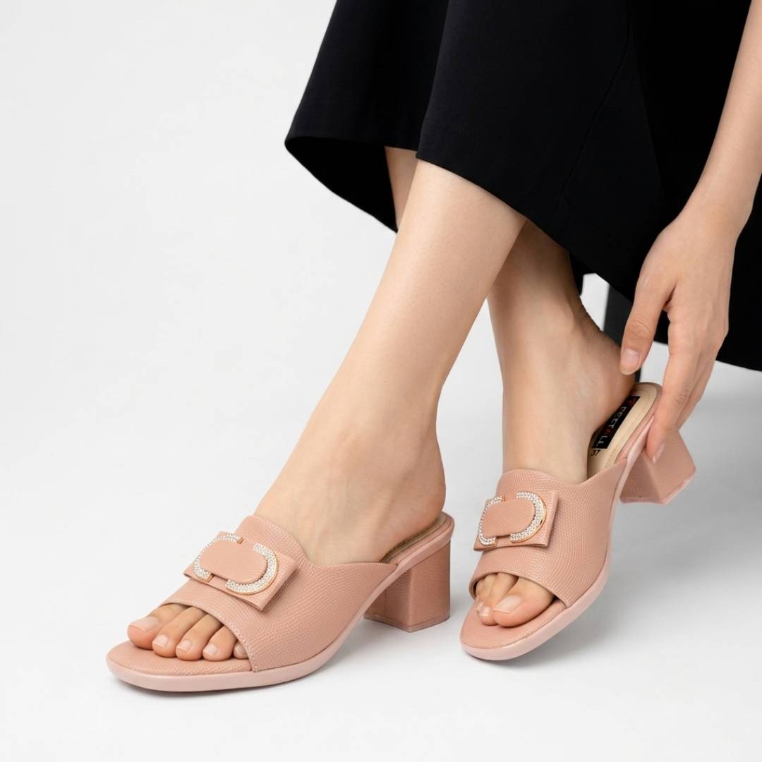 Buckle Detail Block Heel Slides