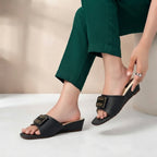 Glamour Buckle Wedge Slides