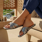 Silver Shimmer Cross-Strap Flat Slides
