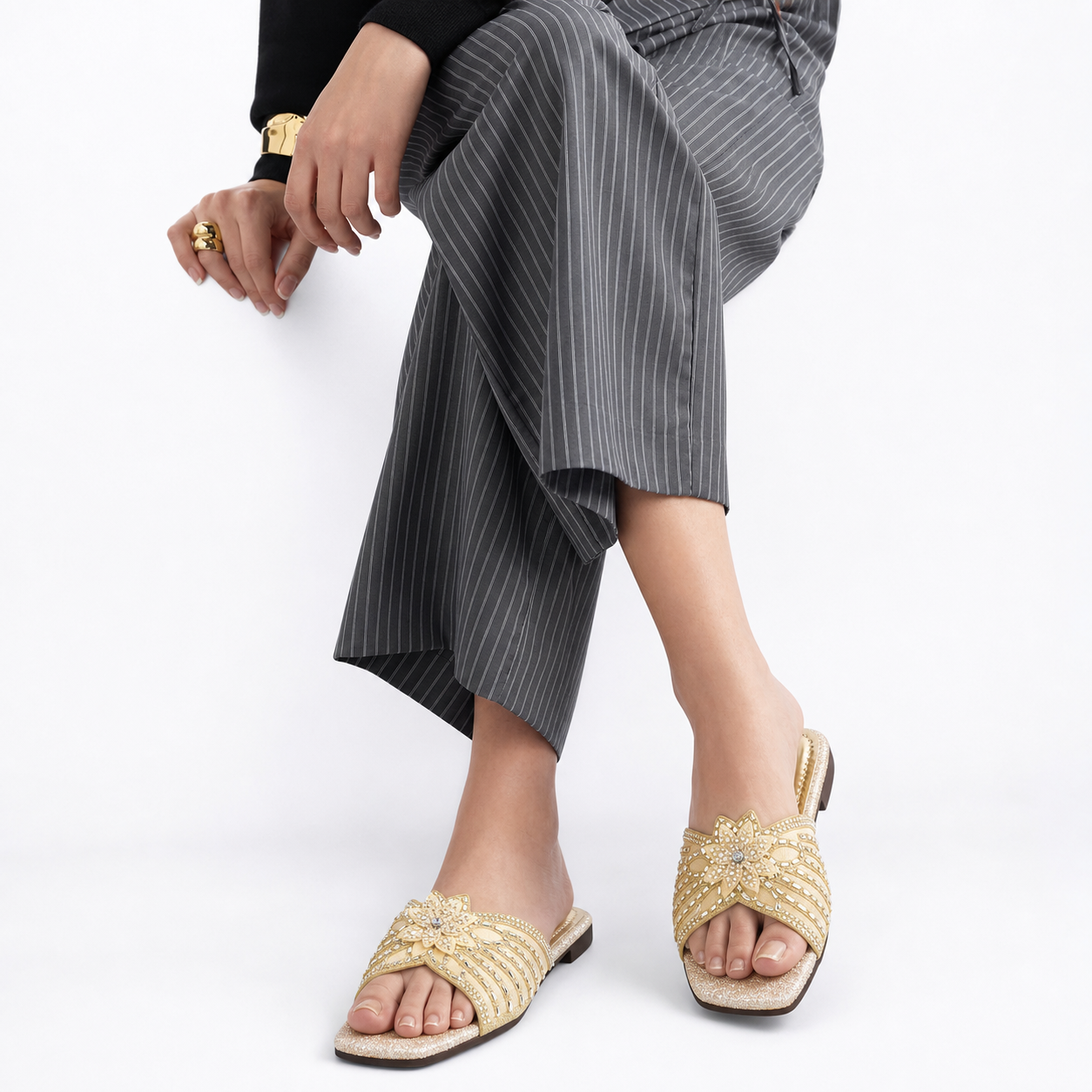 Crystal Embellished Flat Slides