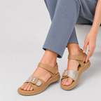 Beige Buckle Strap Comfort Platform Sandal