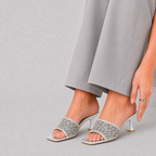 Crystal Cutout Slide Heels Silver Glam