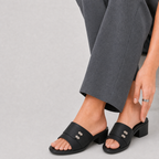Sleek Black Block Heel Slide Sandal