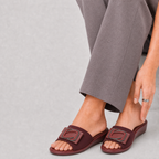 Chic Buckle Wedge Slide Sandal In Burgundy