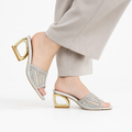 Rhinestone Embellished Block Heel Sandals