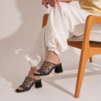 Elegant Mesh Strap Block Heel